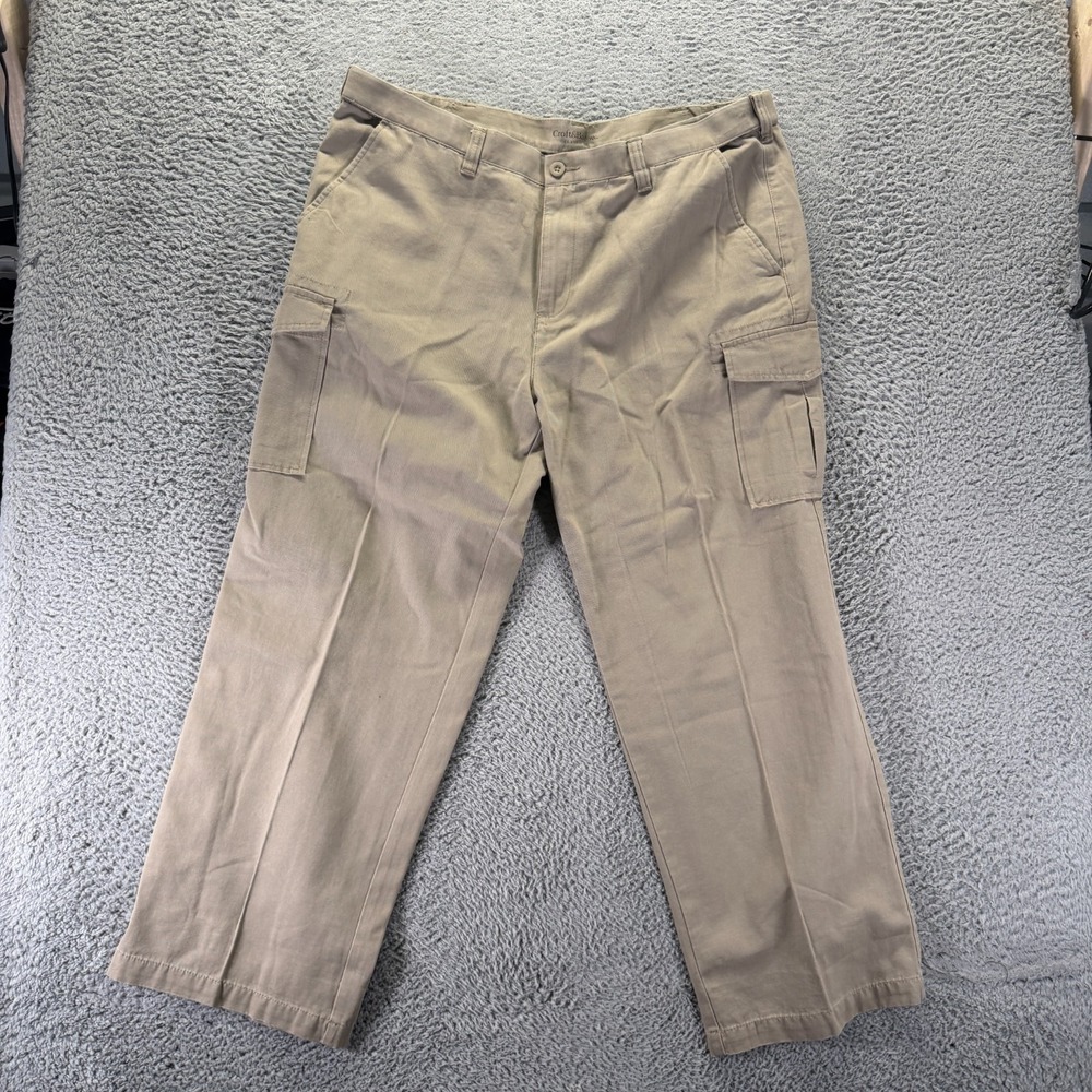 Croft & Barrow Pant Mens 42x30 Beige Cotton Cargo Straight Leg Classic Utility